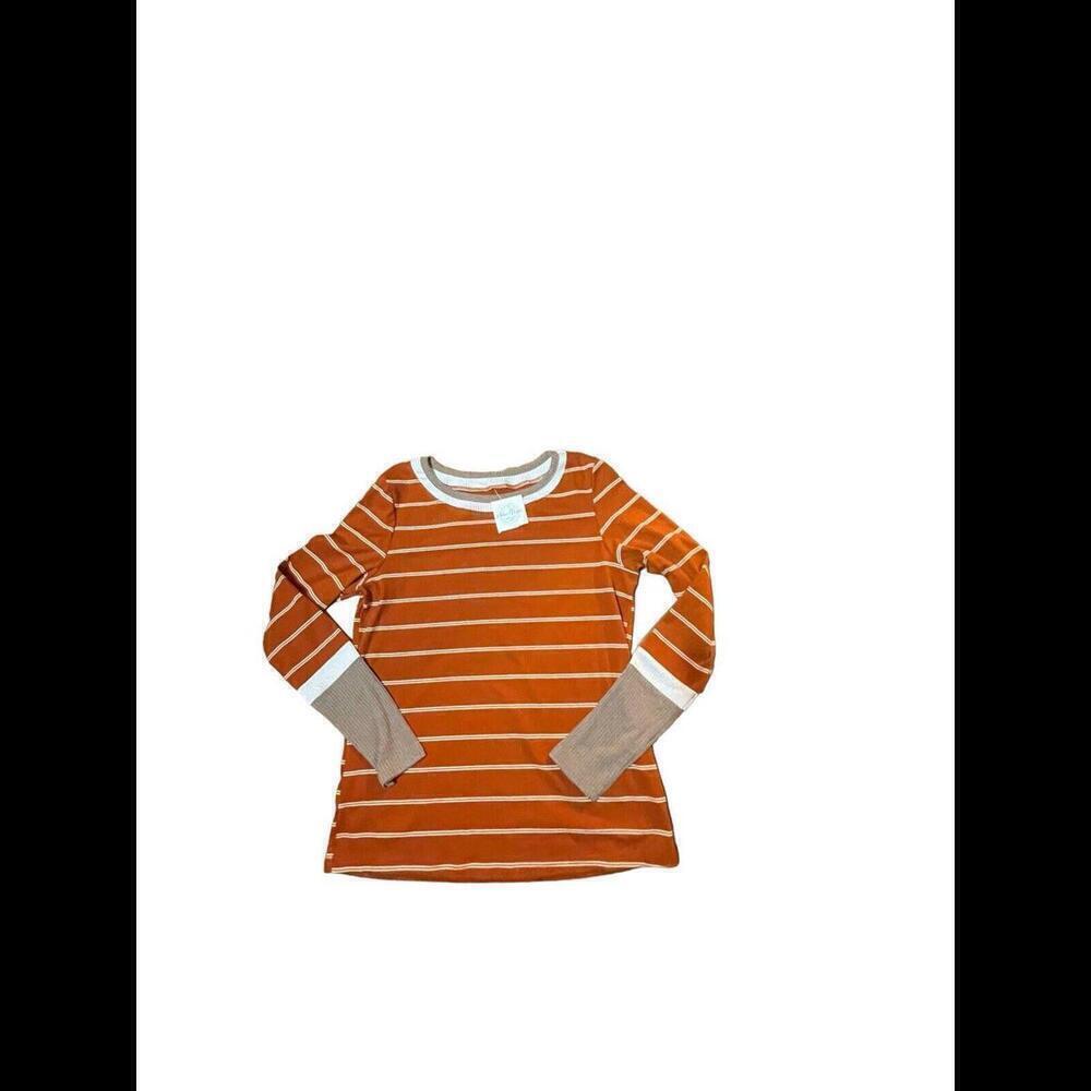 New, Boutique Rust Orange With Cream Stripe  Long Sleeve Shirt Small wt19